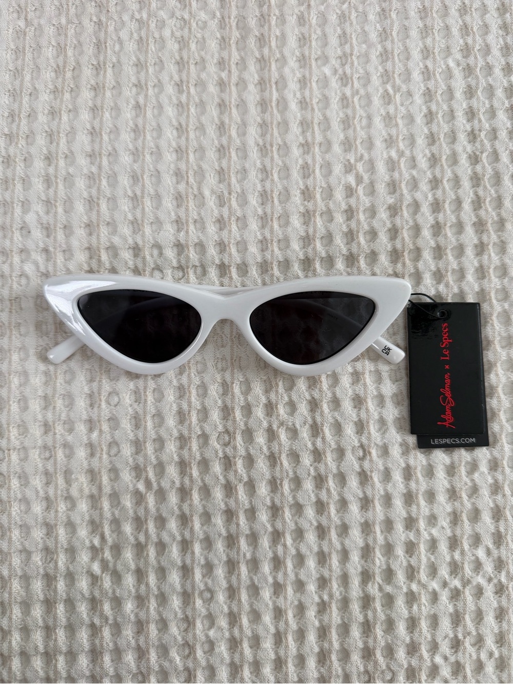 NWT Adam Selman X Le Specs White Cat Eye Sunglasses with Black Lenses